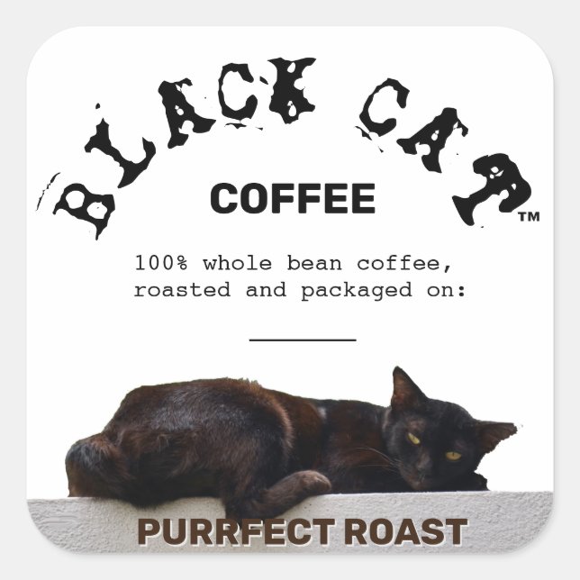 Black Cat Coffee Fyrkantigt Klistermärke (Framsida)