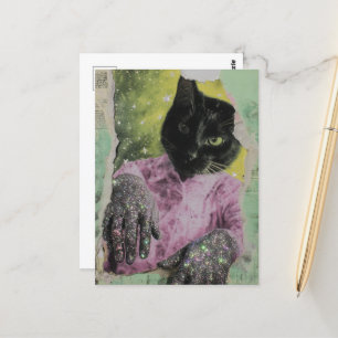 Black Cat Collage Vykort