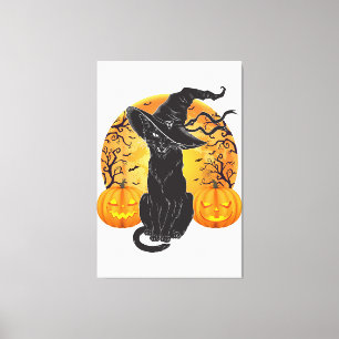 Black Cat Costume Scary Halloween Witch Hat _Måne Canvastryck