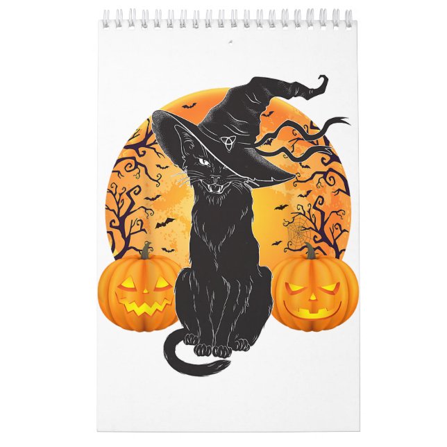 Black Cat Costume Scary Halloween Witch Hat _Måne Kalender (Omslag)