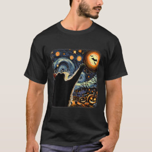 Black Cat Costume Van Gogh Starry Night Funny Cat T Shirt