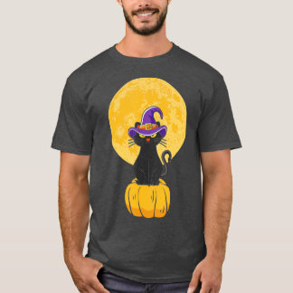 Black Cat Costume Vintage Scary Halloween Witch Ha T Shirt