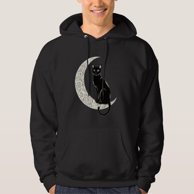 Black Cat Crescent Måne Magic Aesthetic Hoodie (Framsida)