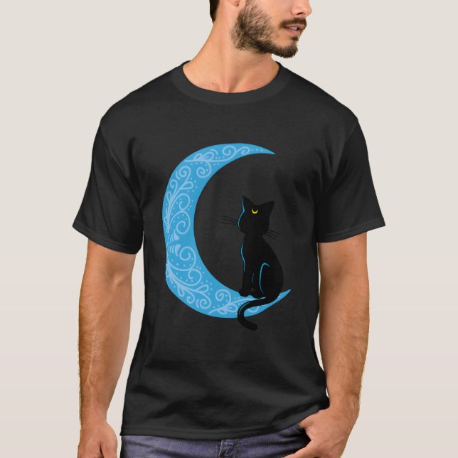 Black Cat Crescent Moon Sailor Mom T Shirt (Framsida)