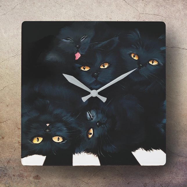 Black Cat Cuddle Fyrkantig Klocka (Skapare uppladdad)