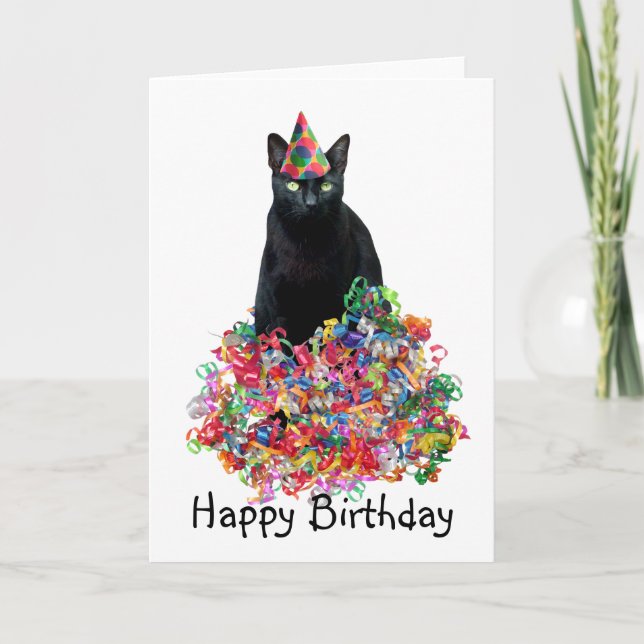 Black Cat Curly Rosett band Birthday Card Kort (Framsida)