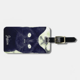 Black Cat Cute Animal Photo Personlig Namn Bagagebricka