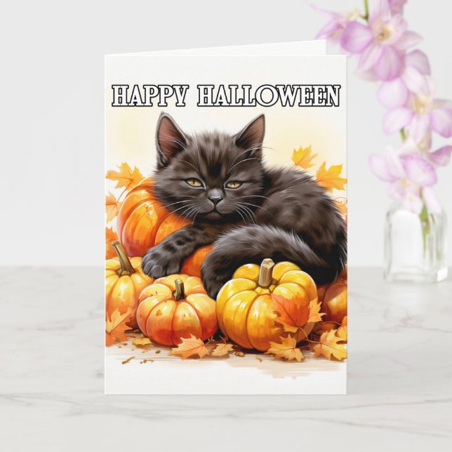 Black Cat Cute Little Lazy Day | Halloween Kort (Orkide)