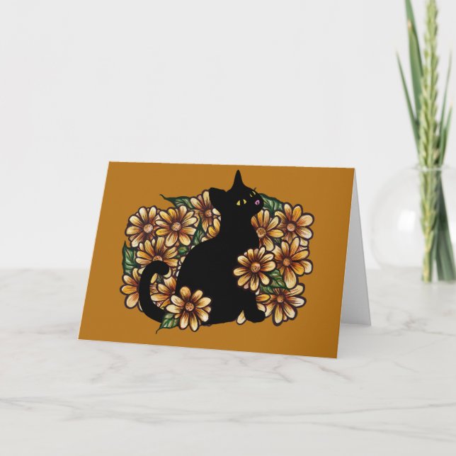 Black Cat Daisy Nature Cats Art Kort (Framsida)