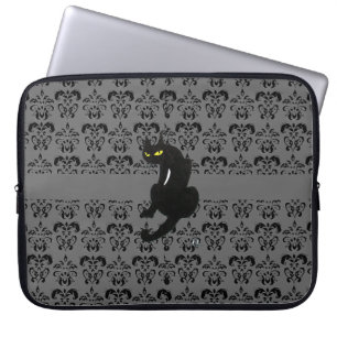 BLACK CAT DAMASK Black grått Laptop Fodral