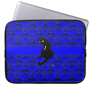 BLACK CAT DAMASK svart blå Laptop Sleeve