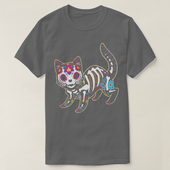 Black Cat Day of the dead Sugar Skull T Shirt (Design framsida)