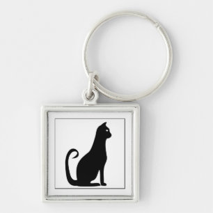 Black Cat Design Fyrkantig Silverfärgad Nyckelring