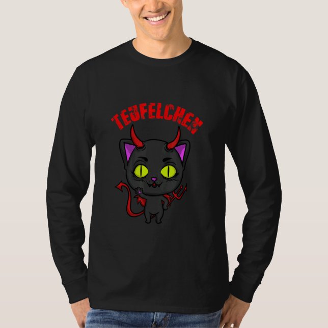 Black Cat Djävulen Kitten Costume helvetet T Shirt (Framsida)