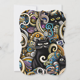 Black Cat Doodle Art Whimsical Magic Seamless Pa Anteckningskort