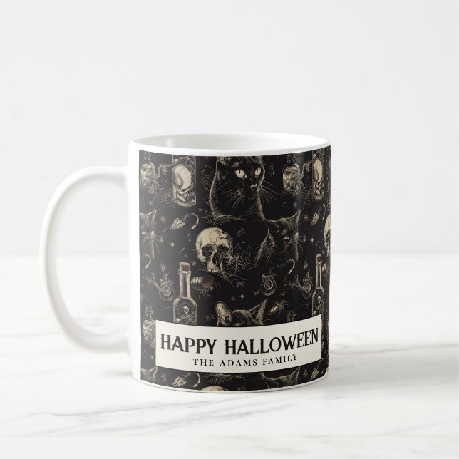 Black Cat Döskallars and Poison Halloween Kaffemugg (Vänster)