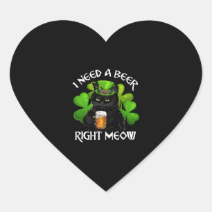 Black Cat Drinking Beer St patricks day för irländ Hjärtformat Klistermärke