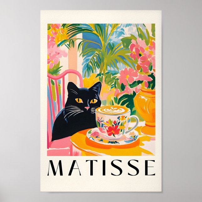 Black Cat Drinking Coffee, Lusy Kitchen Poster Es (Framsidan)