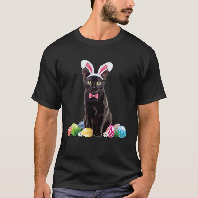 Black Cat Easter Day Bunny Eggs Costume Mens Women T Shirt (Framsida)