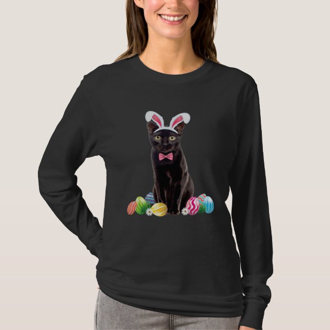 Black Cat Easter Day Bunny Eggs Costume Mens Women T Shirt (Framsida)