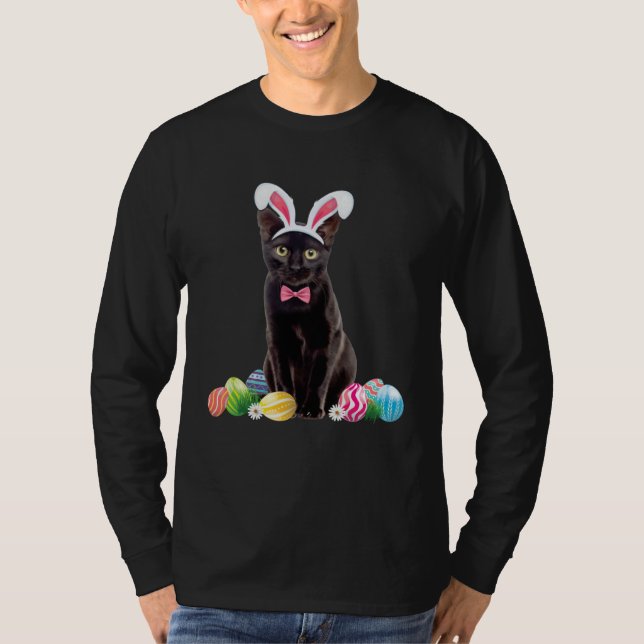 Black Cat Easter Day Bunny Eggs Costume Mens Women T Shirt (Framsida)