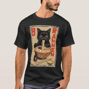 Black Cat Eating Ramen japansk Noodles Food Poste T Shirt