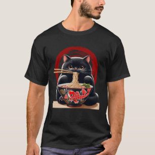 Black Cat Eating Ramen Japansk Noodles Koi Bowl A T Shirt