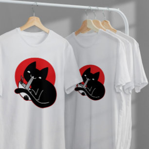Black Cat Eating Ramen T Shirt