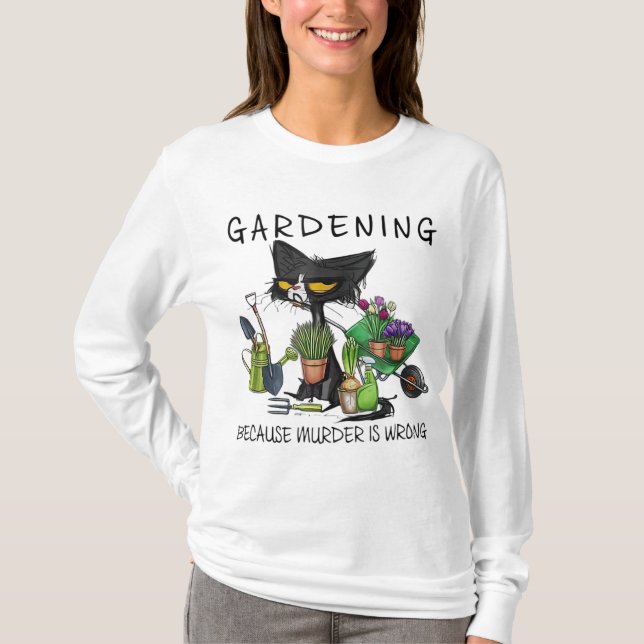 Black Cat  eftersom mord är fel Garden T Shirt (Framsida)