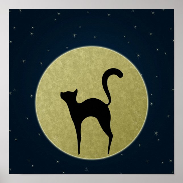 Black cat elegant silhouette och måne poster (Framsidan)