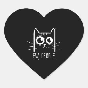 Black Cat Ew People, Cat Lover Hjärtformat Klistermärke