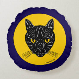 Black Cat Face Rund Kudde