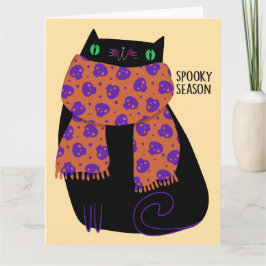Black Cat Fall Season Halloween Spooky Cute Kort