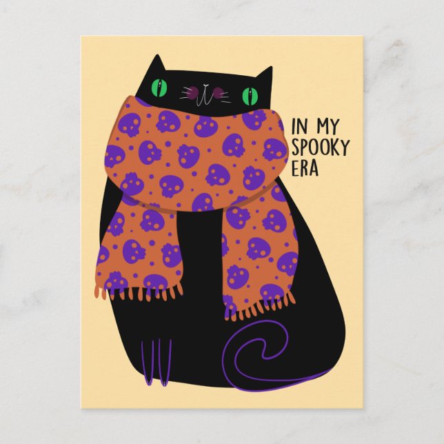 Black Cat Fall Season Halloween Spooky Cute Vykort (Framsida)