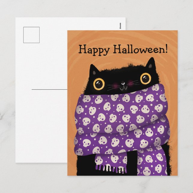 Black Cat Fall Season Happy halloween Helg Vykort (Fram/baksida)