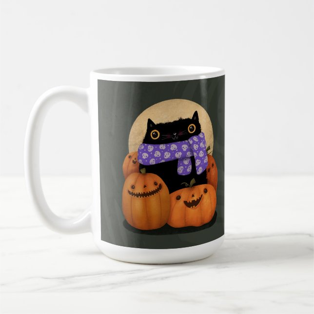 Black Cat Fall Season Happy halloween Kaffemugg (Vänster)