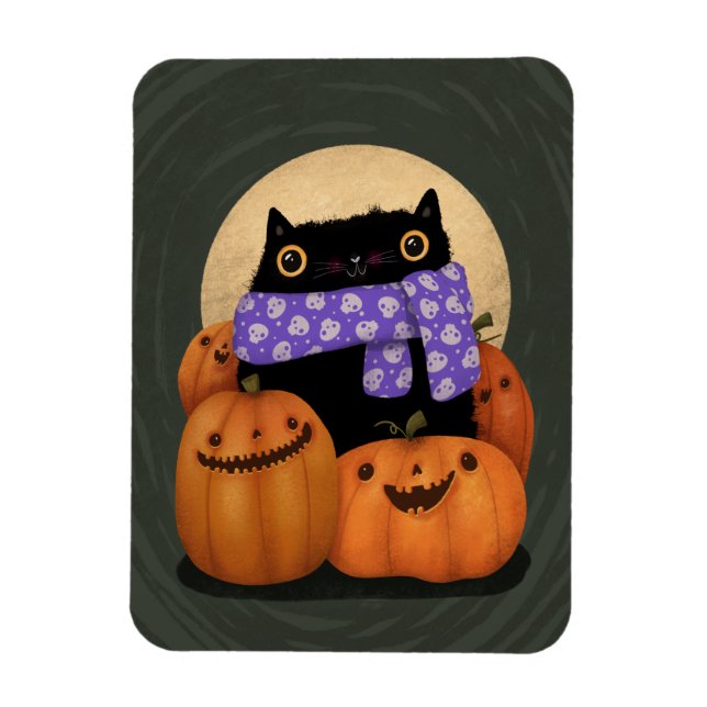 Black Cat Fall Season Happy halloween Magnet (Vertikal)