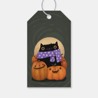 Black Cat Fall Season Happy halloween Presentetikett