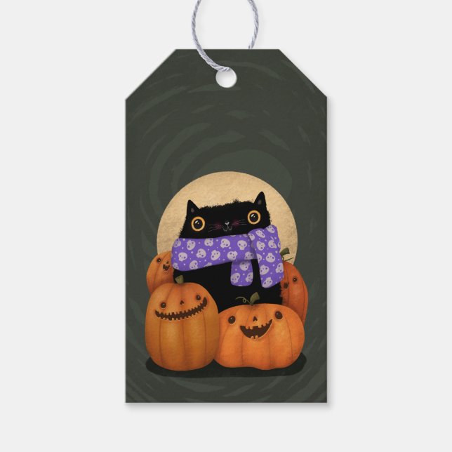 Black Cat Fall Season Happy halloween Presentetikett (Framsidan)