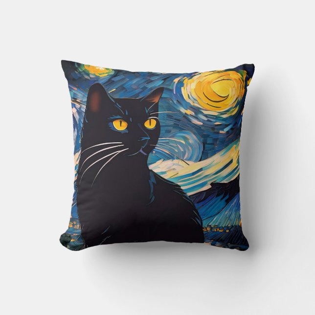 Black Cat Fantasy Throw Pillow Kudde (Framsida)