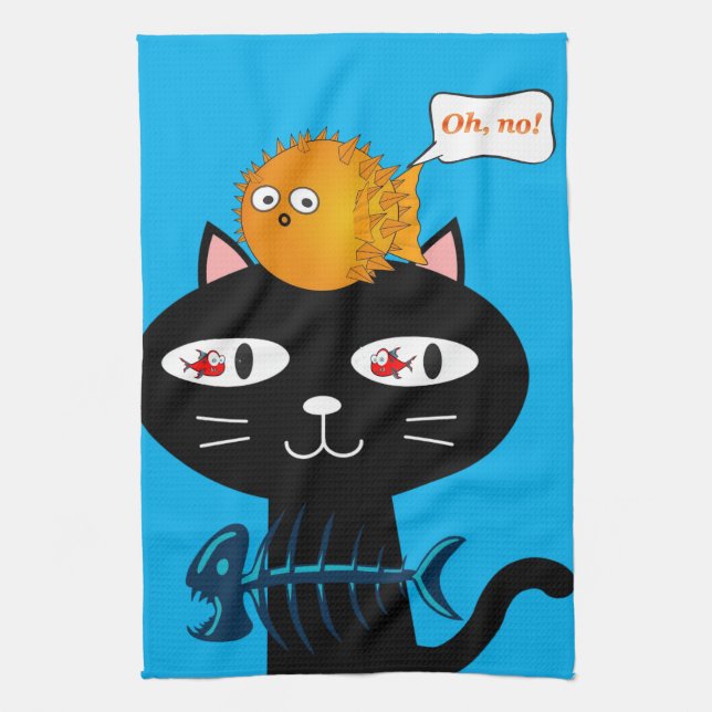 Black Cat Fish Bones Kitchen Hand Towel Kökshandduk (Vertikal)