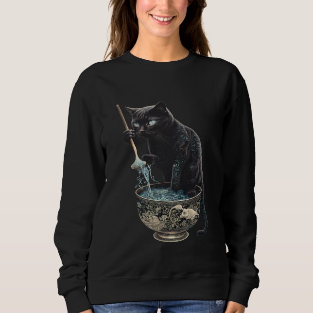 Black Cat Fishing Noodles Graphic Tees Men Women B T Shirt (Framsida)
