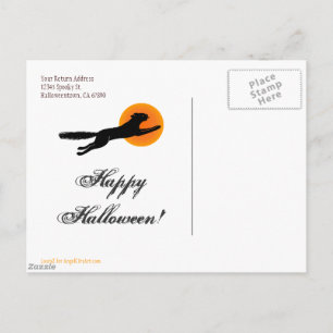 Black Cat Flies School Happy halloween vykort