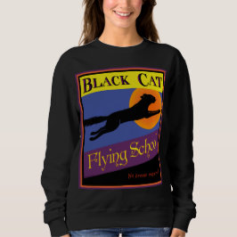 Black Cat Flies School Retro Halloween T-shirt