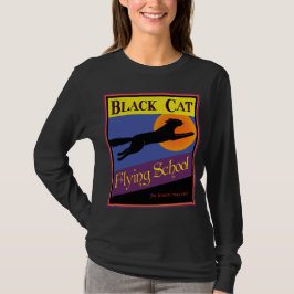 Black Cat Flies School Retro Halloween T-shirt