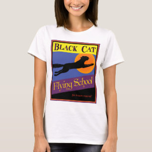 Black Cat Flies School Retro Halloween T-shirt