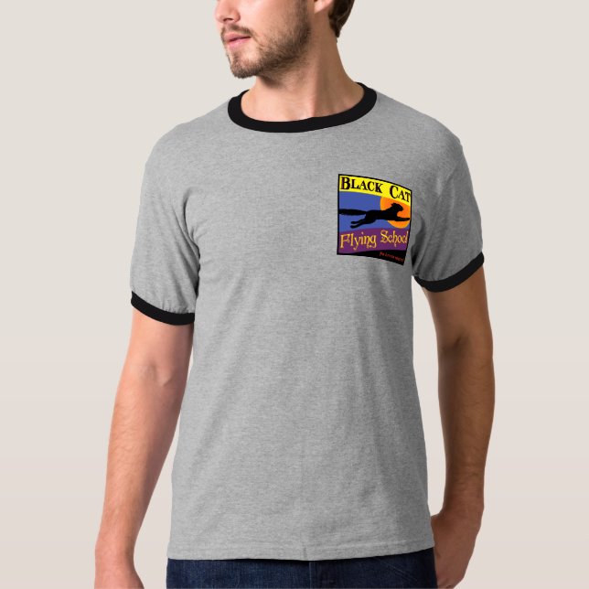 Black Cat Flies School Retro Halloween T-shirt (Framsida)
