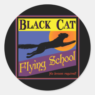 Black Cat Flies School Vintage Halloween Art Runt Klistermärke