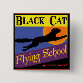 Black Cat Flies School Vintage Halloween Button Knapp