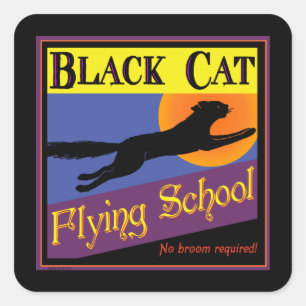 Black Cat Flies School Vintage Halloween Sticker Fyrkantigt Klistermärke